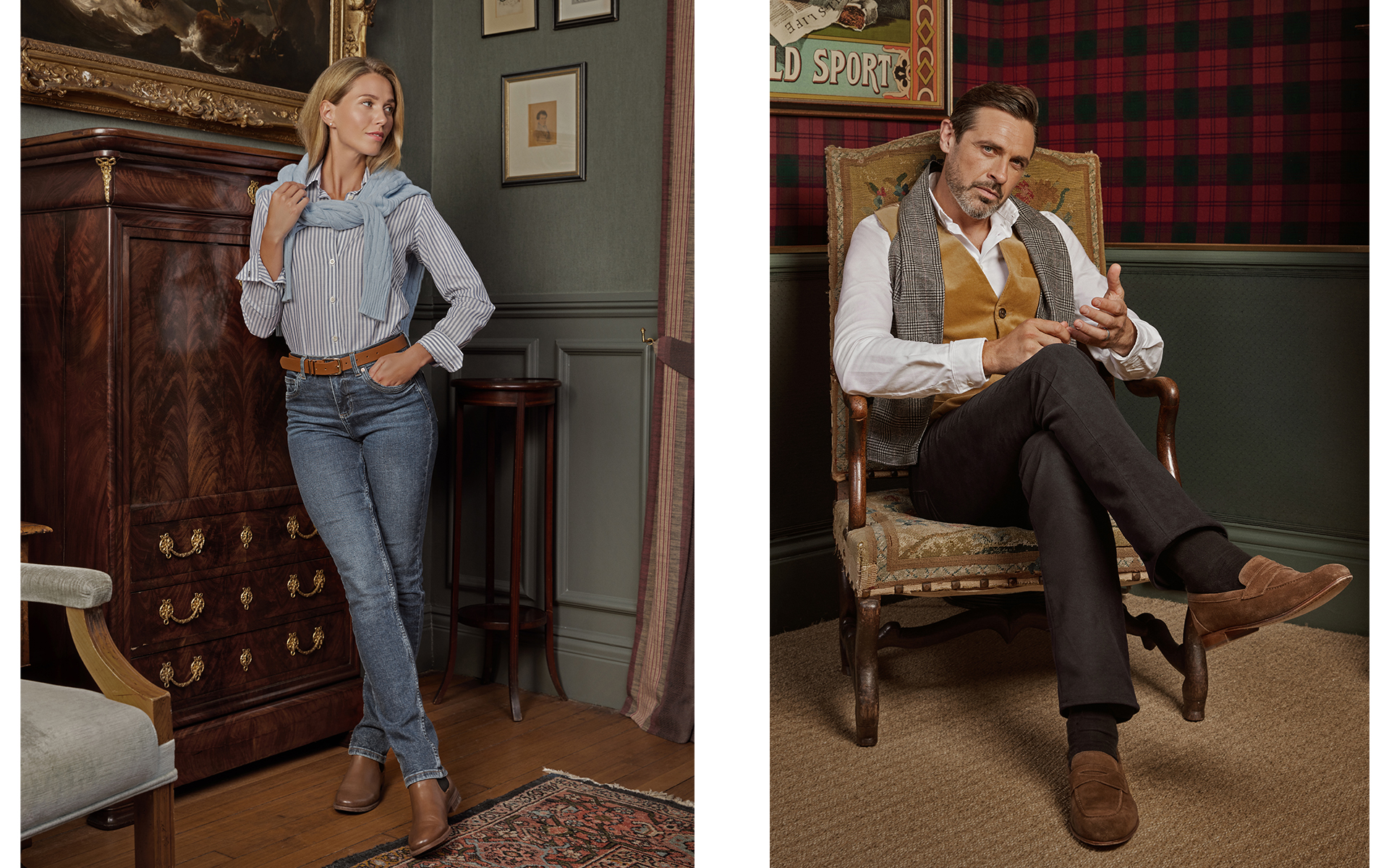 advertising fashion photo shoot for Paul brown clothing male and female models at egerton house newmarket suffolk